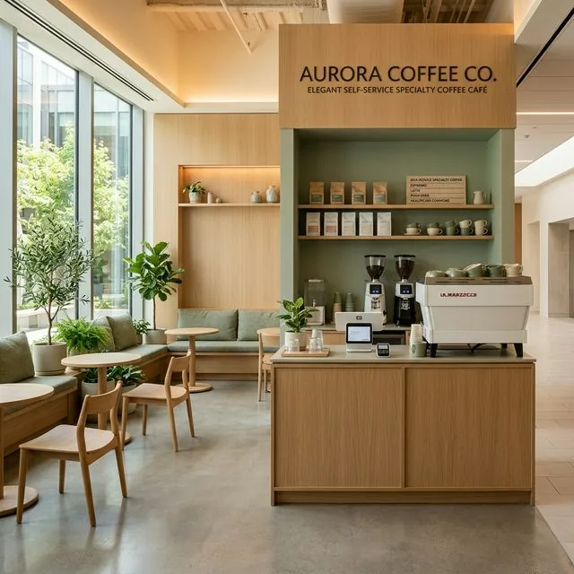 Cafeteria de autosserviço com café especial